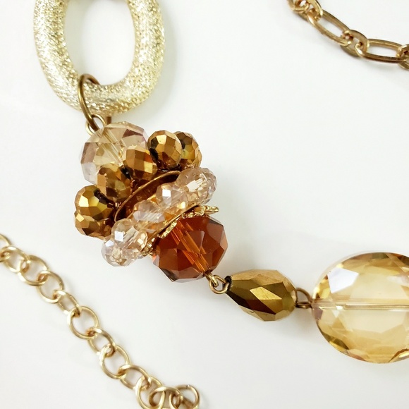 Long Retro 80s Beaded Gold Tone Crystal Necklace - Picture 8 of 8